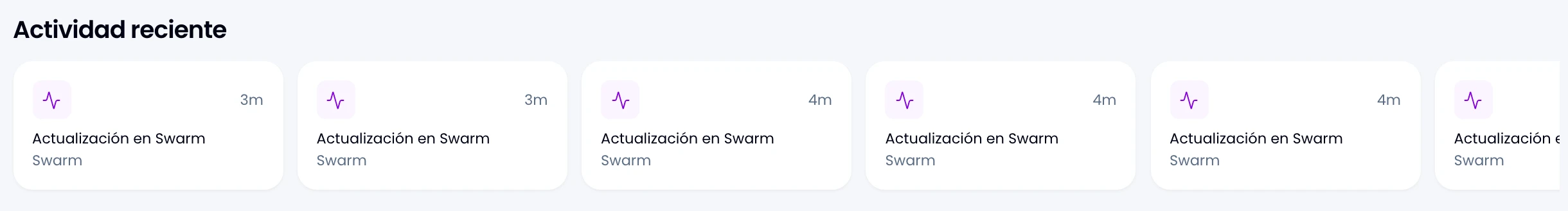 La sección «Actividad reciente» del inicio, la tira donde va apareciendo lo que pasa en el espacio.