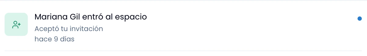 Una notificación sin leer: quién la provocó, el detalle, hace cuánto y su punto de color.