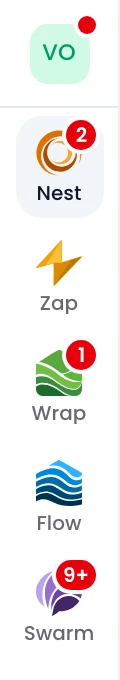 The app rail: the workspace at the top, then each application with its unread counter.