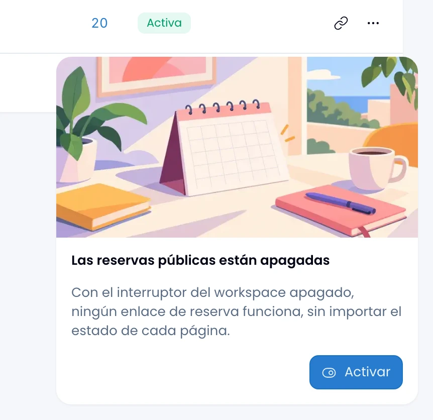The Public booking is off card, in the corner of Booking pages, with its Turn on button