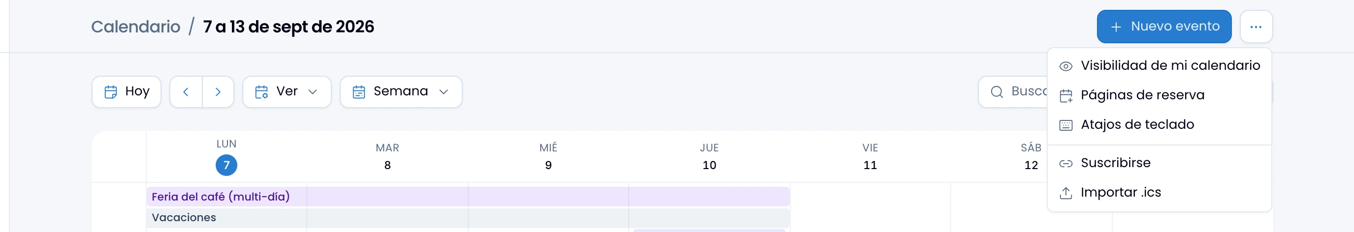 The header's More options menu, open with its entries