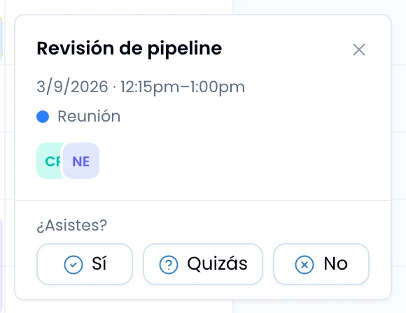The peek preview of an event you were invited to, with the Yes/Maybe/No buttons