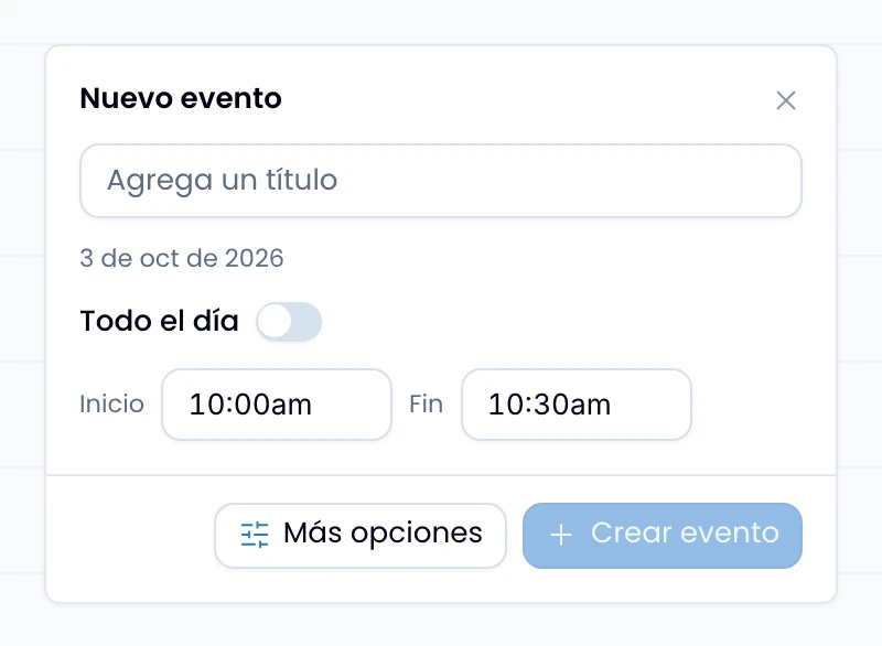 El popover de creación rápida abierto sobre una celda vacía de la cuadrícula