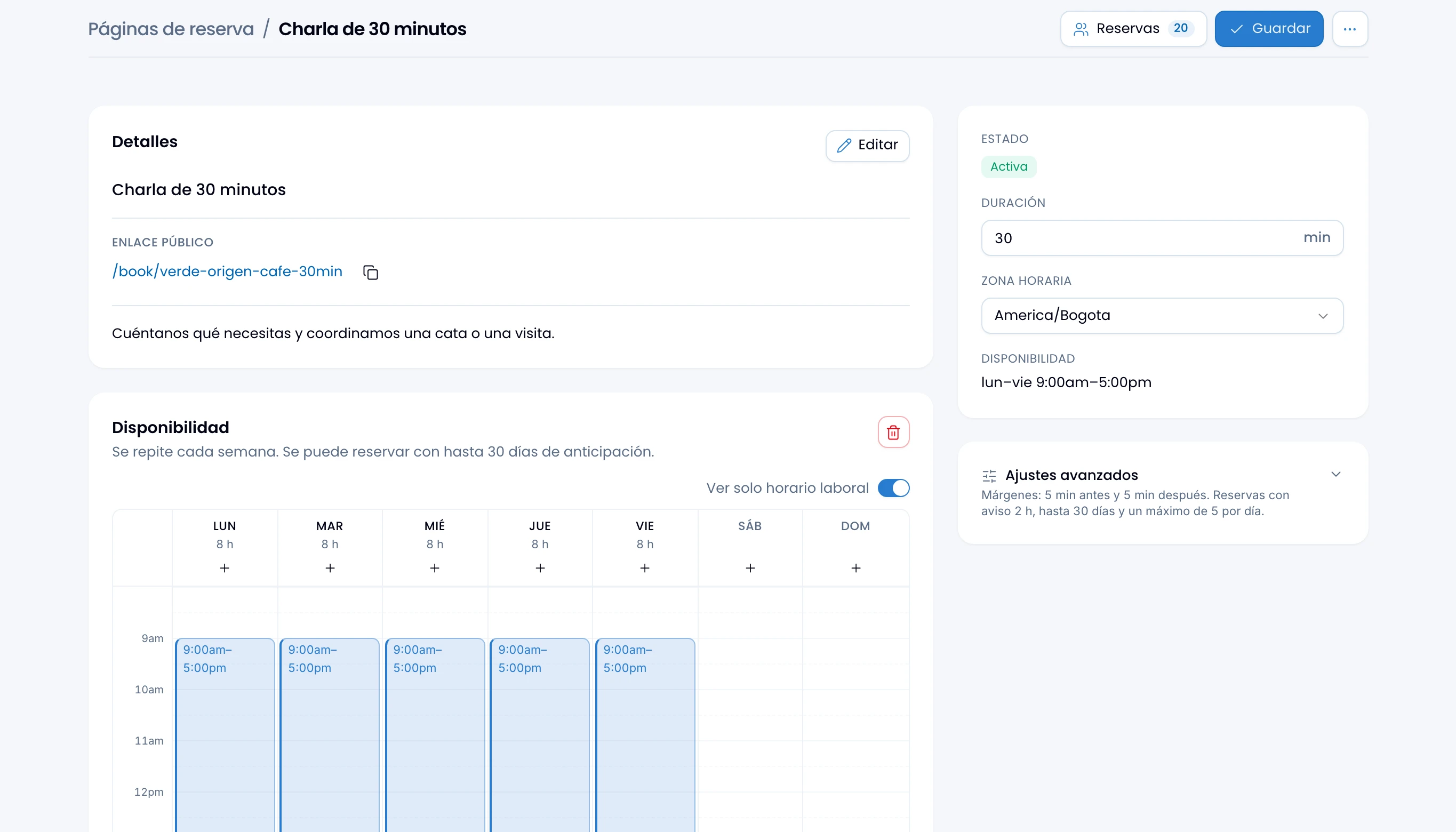 A schedule's editor, already filled in