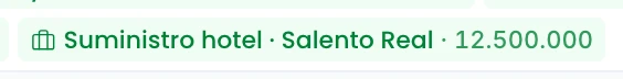 Un chip de cierre en el calendario, con el nombre del negocio y su monto en el color de Wrap