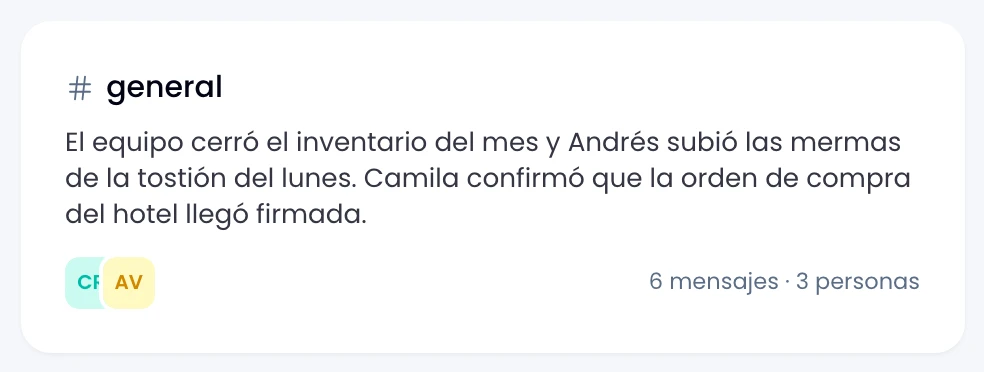 La sección de resumen de canales en el inicio de Swarm.