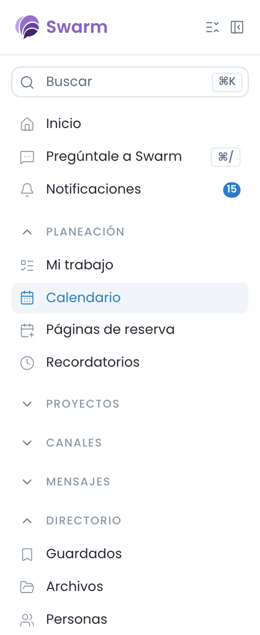 Swarm's sidebar, with Planning at the top and Directory below the conversations