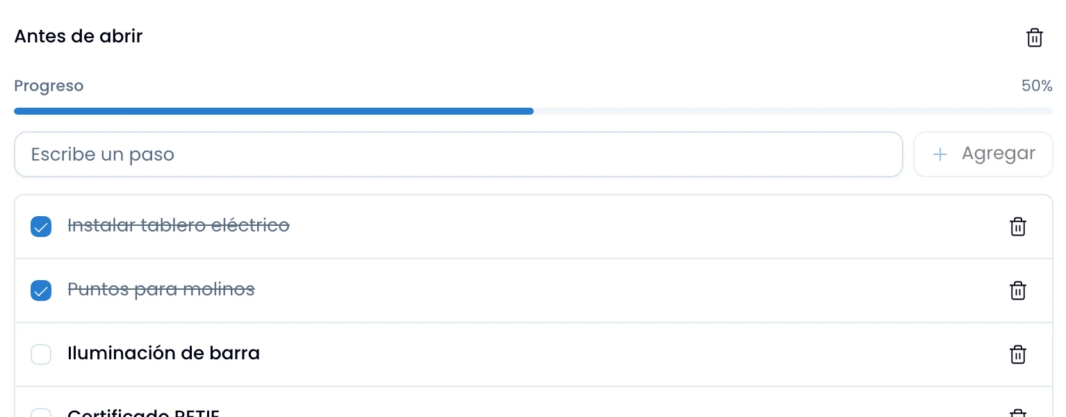 A checklist's header, with its name and the button that deletes it