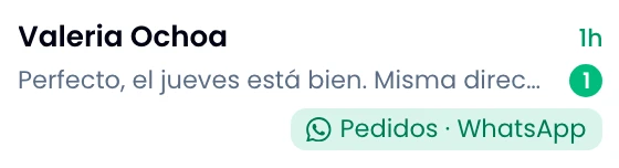 Una fila de la bandeja de Wrap: contacto, vista previa del mensaje, canal, sin leer y hora.