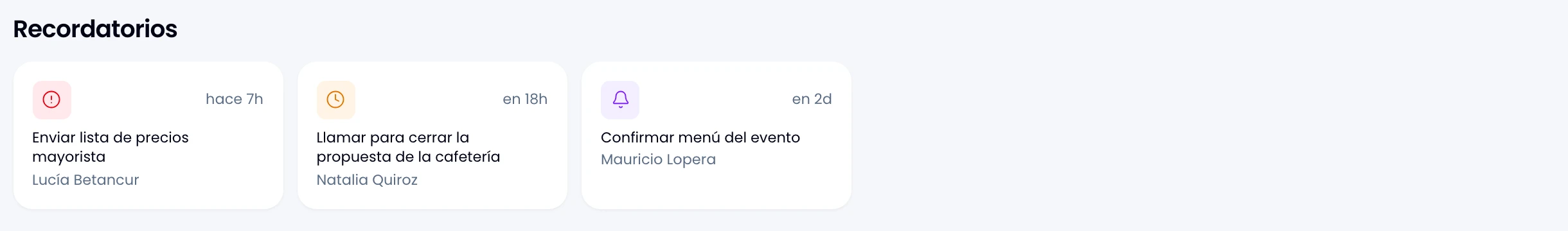 La tira de seguimientos del panel, con los más próximos primero