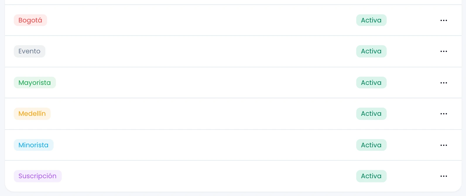 Una fila de la lista de etiquetas en configuración, con su color y su nombre